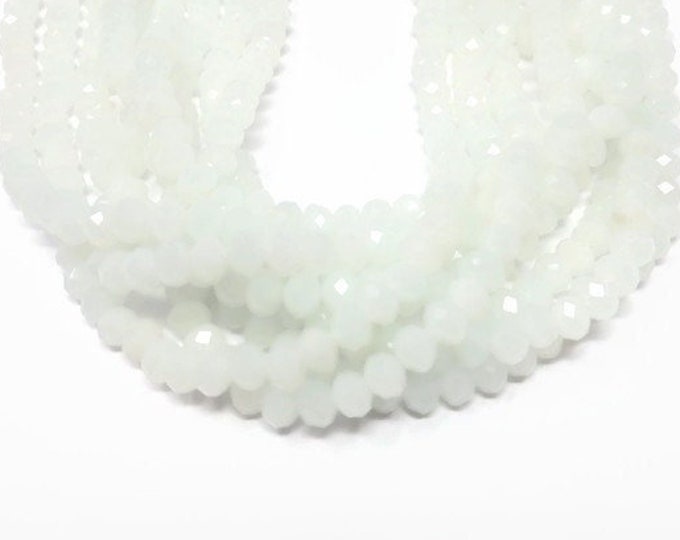 White Faceted Glass Rondelle Bead - 6mm by 4.5mm - about 100 Beads - Whole Strand - Milk Glass - ivory Cut Glass abacus