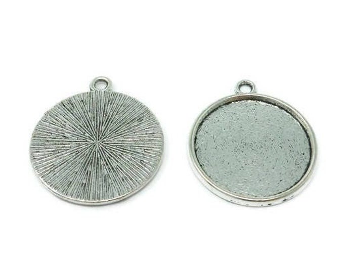 Antique Silver Bezel - 20mm Tray - Starburst back - Cabochon Setting - Blank - Fits 20mm cabochons - 75 50 25 10 5 pcs - pendant bezel cup