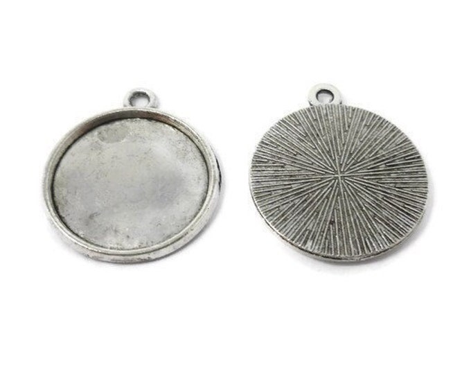 Antique Silver Bezel - 18mm Tray - Cabochon Setting - Tibetan Silver Style Blank - 24mm by 20mm by 2mm - 100 50 25 10 5 pcs - sunburst back