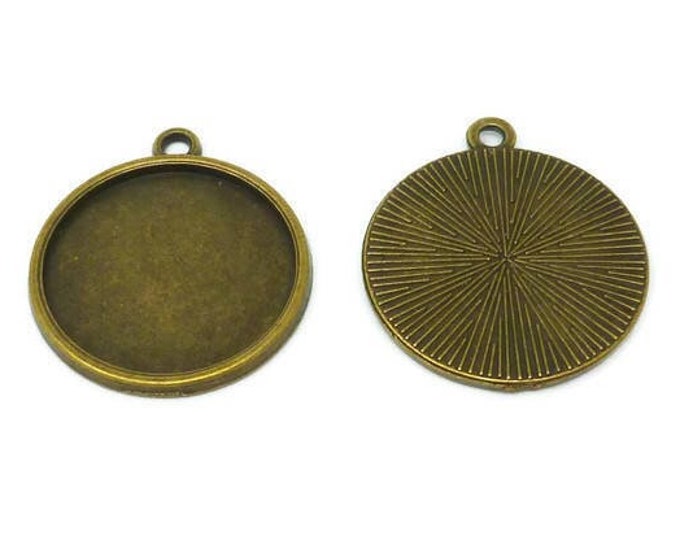 Antique Bronze 20mm Tray Bezel - Cabochon Setting - Starburst back - Blank - 26mm x 23mm x 2mm - 100 50 25 10 5 pcs - pendant bezel cup