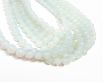 Opalite 8mm Round Bead - 49 beads - whole strand - sea opal iridescent moonstone glass
