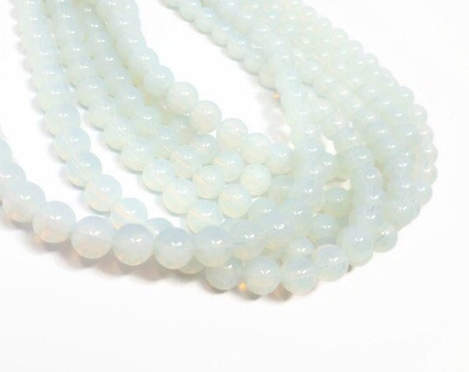 Opalite 8mm Round Bead - 49 beads - Whole Strand - Sea Opal Moonstone Glass - iridescent clear glowing