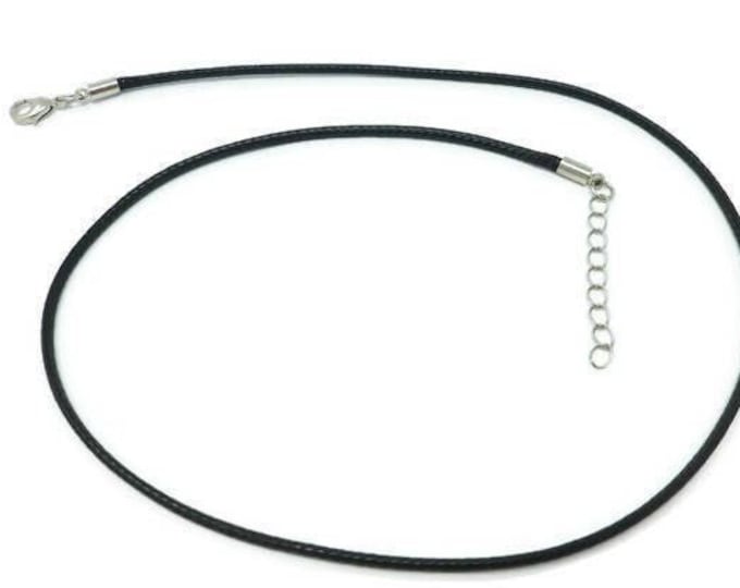 Black 2mm Waxed Cord Necklace Blanks - 18" to 20" Adjustable - 5 10 25 Necklaces - Braided Cords - Silver Findings - bulk blank