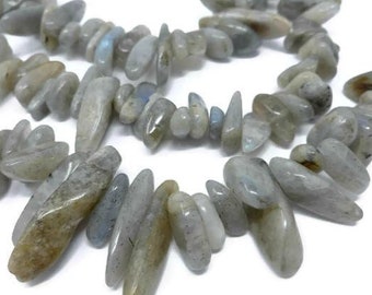 Labradorite Top Drilled Stick or Dagger - Whole Strand - Natural Stone - Chip Pebble - iridescent - Gray Gray Taupe Brown spike