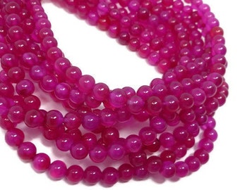 Fuchsia Jade 6mm Round Bead - Hot Pink Magenta - Whole Strand - about 61 beads - red violet translucent stone