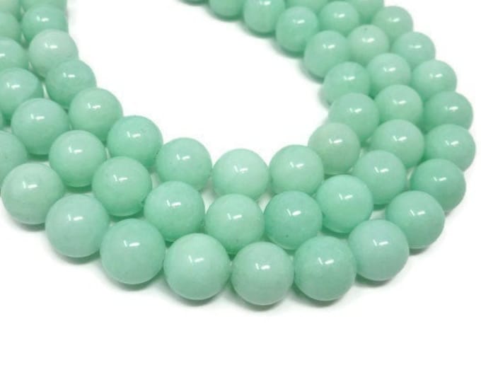 Aqua Jade 10mm Round Bead - 38 beads - Whole Strand - Mint - Light Turquoise - Ocean - Pastel Sea Glass - sea foam