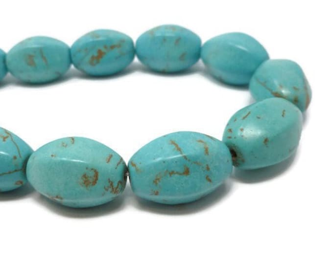 Large Blue Oval Bead - 20mm by 15mm - 18 beads - Hexagon Rice - six flat sides - sky blue synthetic turquoise barrel - whole strand