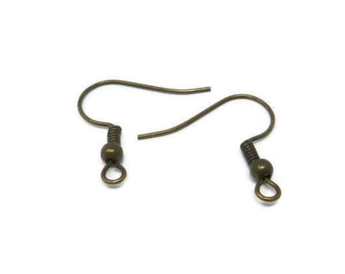 Antique Bronze Ear Wires - Ear Hook - French Earring Wire - 10 20 50 100 200 pieces - Ball and Coil - Fish Hook - Earwires