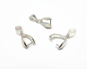 Silver Pinch Bail - Ice Pick - Brass - 20mm by 7mm by 4mm - bulk drilled pendant bail - 5 10 25 pieces - pendant finding