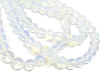 Opalite 10mm Faceted Round Bead - Whole Strand - 38 beads - Opal Glass - Moonstone Glass - Sea Opal - iridescent