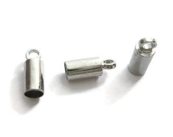 Silver Cord Ends For 3mm Round Cord - 3mm inner diameter - 9mm by 3.5mm - glue on - 10 20 50 100 250 500 pieces - platinum leather end cap