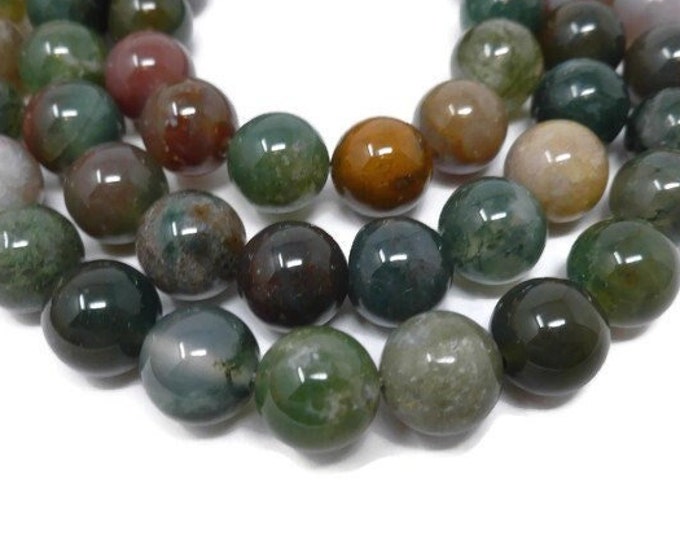 Indian Agate 10mm Round Bead - Whole Strand - 34 beads - Mixed Color - Colorful - fancy jasper - multi-color - shades of green stone