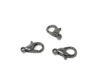 Gunmetal Lobster Claw Clasp - 12mm by 6mm - - 10 20 50 100 250 pieces - Spring Clasps - tarnished silver color necklace or bracelet clasp