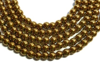 Gold Hematite 6mm Round Bead - Non Magnetic - Whole Strand - 72 beads - Golden Metallic Yellow hematine