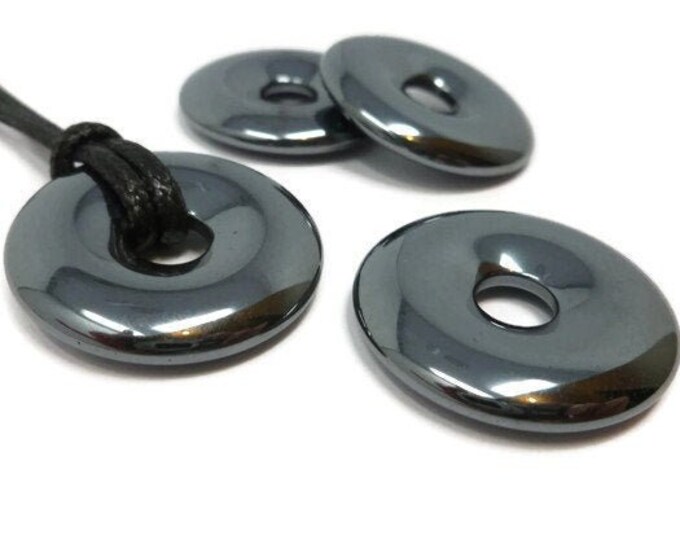 Black Non Magnetic Hematite Donut Bead - 30mm by 5mm with 7mm hole - gunmetal ring metallic pi stone gray pendant focal hematine over 1 inch