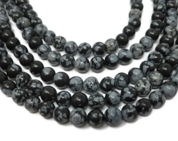Black Snowflake Obsidian 6mm Round Bead - 64 beads - black and gray spotted stone - whole strand
