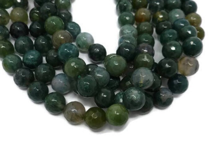 Green Moss Agate 10mm Faceted Round Bead - 37 beads - Whole Strand - shades of green stone - natural earthy - olive forest