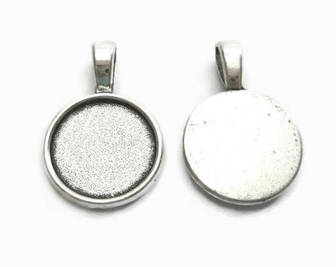 Forty-Five Pendant Cabochon Settings - 16mm Tray - Antique Silver or Tibetan Silver Style Blank Bezel Lot 28mm by 19mm by 2mm - 45 pieces