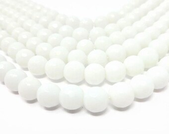 White Jade 8mm Faceted Round Bead - Whole Strand - 48 beads - opaque milky beads