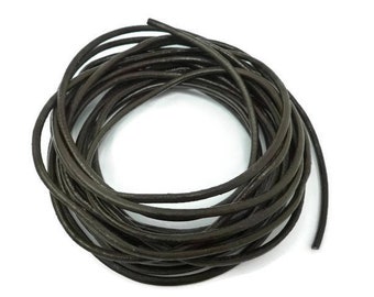 Dark Brown Leather Cord - 3mm diamter - You pick length - Round - Unfinished -  Bulk - DIY - sold by the meter - 1m 2m 3m 5m 10m 20m
