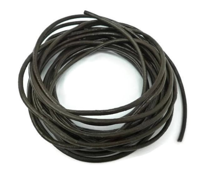 Dark Brown Leather Cord - 3mm diamter - You pick length - Round - Unfinished -  Bulk - DIY - sold by the meter - 1m 2m 3m 5m 10m 20m
