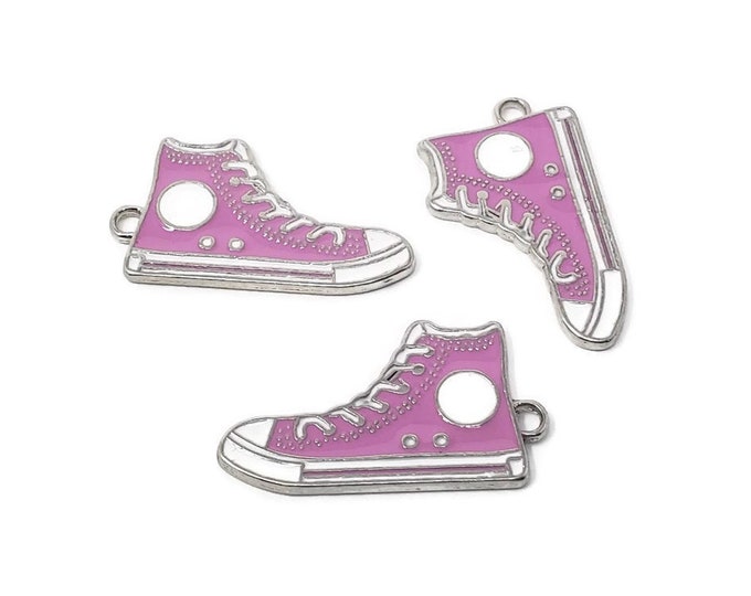 Lavender Hi Top Basketball Shoe Charm - Sneaker Pendant - 30mm by 17mm - 1 2 3 5 10 25 pcs - Purple Two-Sided Lilac Athletic Shoes