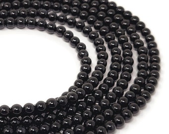 Black Agate 4mm Round Bead - 92 Beads - whole strand - shiny glossy black stone