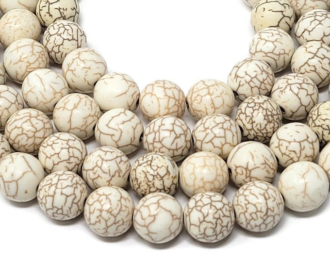 Bone White 12mm Round Bead - 33 beads -  Whole Strand - Ivory Cream Synthetic White Turquoise