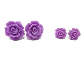 Violet flower earrings Gift wrap Polymer clay Rose Earrings Post Rose Jewelry Purple rose stud earrings Lavender rose Bridesmaids gift