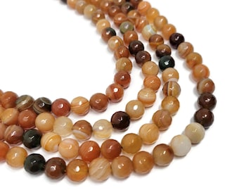 Orange Faceted Striped Agate 8mm Round Bead - Whole Strand - 47 beads - autumn spice stone