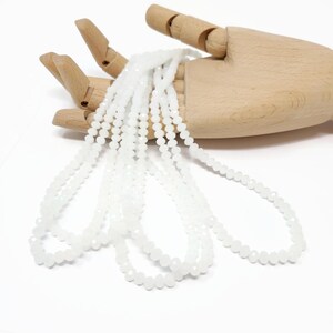 White Faceted Glass Rondelle Bead - 6x4.5mm - about 100 Beads - whole strand - cut glass abacus image 2