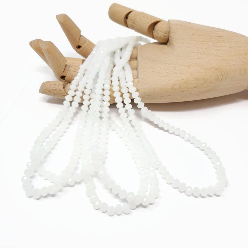 White Faceted Glass Rondelle Bead - 6x4.5mm - about 100 Beads - whole strand - cut glass abacus image 2