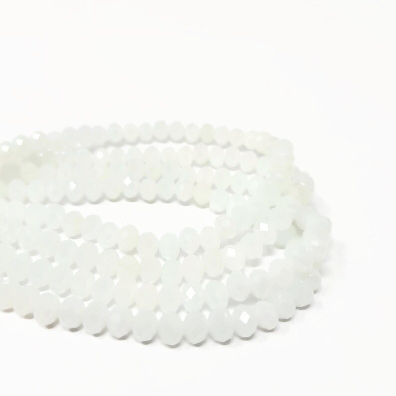 White Faceted Glass Rondelle Bead - 6x4.5mm - about 100 Beads - whole strand - cut glass abacus image 7