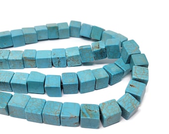 Blue Turquoise 10mm Cube Bead - whole strand - 36 beads - large synthetic turquoise cubes