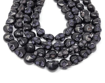 Black Howlite Skull Bead - 13mm by 12mm by 11mm - 29 beads - Skulls - Whole Strand - Synthetic Turquoise - Halloween Dia de los Muertos