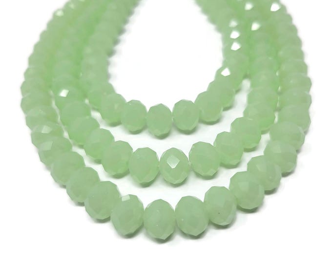 Pale Lime Green Faceted Glass Abacus or Rondelle Bead - 10mm by 7mm - 53 Beads - Whole Strand - Light Green Cut Glass
