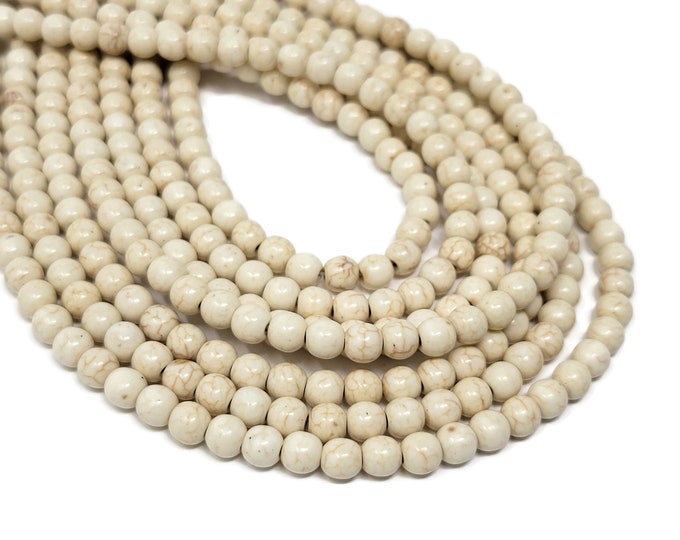 Bone White Howlite 6mm Round Bead - 66 beads - Whole Strand - Ivory Cream Synthetic Turquoise - off-white
