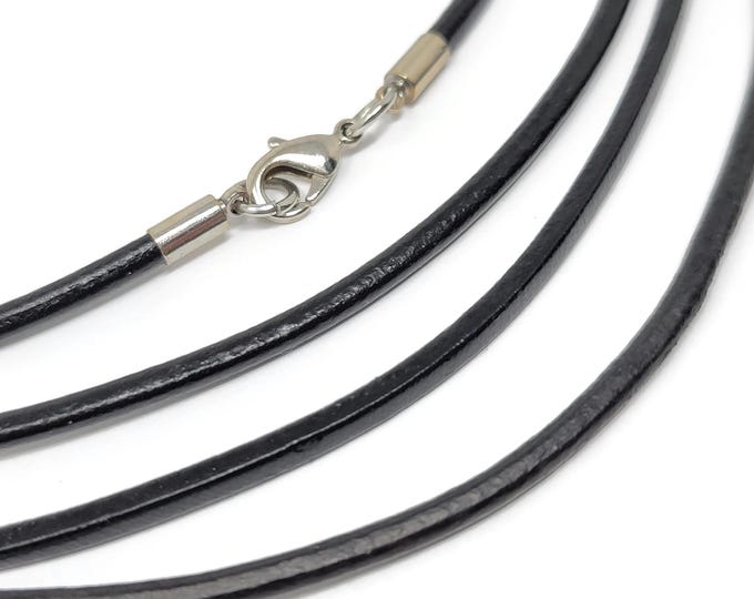 Black Leather Necklace - Bulk 18 inch necklaces - 3mm cord with silver findings - DIY blanks
