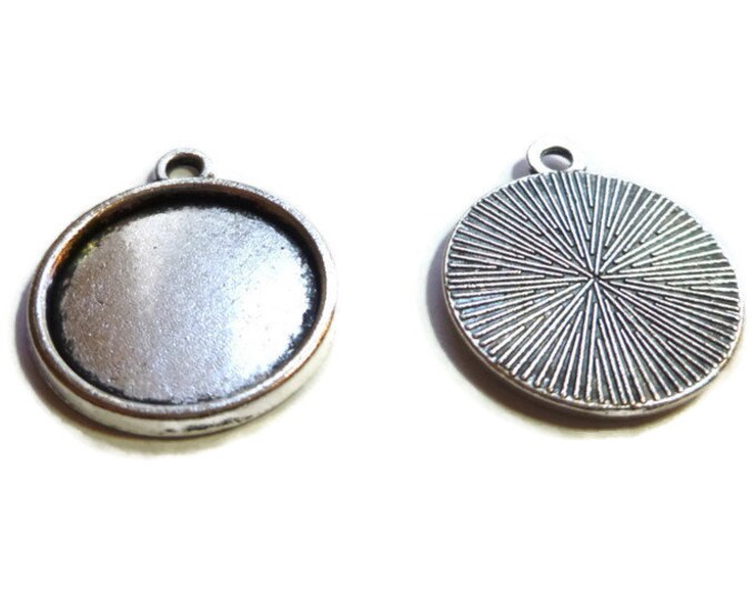 Antique Silver Bezel - 16mm Tray - Cabochon Setting - Tibetan Silver Style Blank - 22mm by 19mm by 2mm - 150 100 50 25 10 5 - sunburst