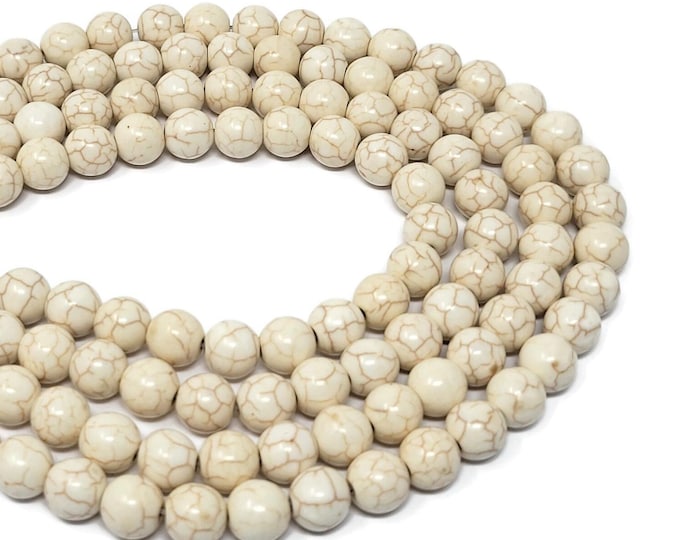 Bone White Howlite 10mm Round Bead - 40 beads - White Synthetic Turquoise - Whole Strand - ivory cream matrix