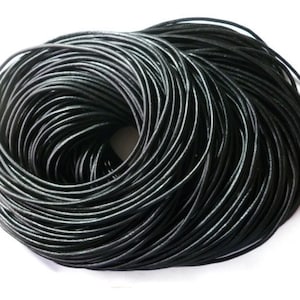 Black Leather Cord - 3mm diamter - You pick length - Round - Unfinished -  Bulk - DIY - sold by the meter - 1m 2m 3m 5m 10m