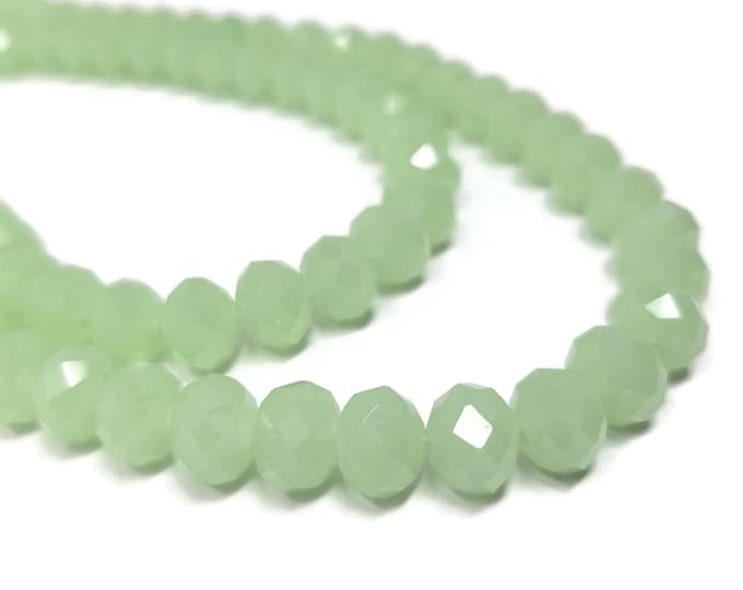 Pale Lime Green Faceted Glass Abacus or Rondelle Bead - 10mm by 7mm - 53 Beads - Whole Strand - Light Green Cut Glass