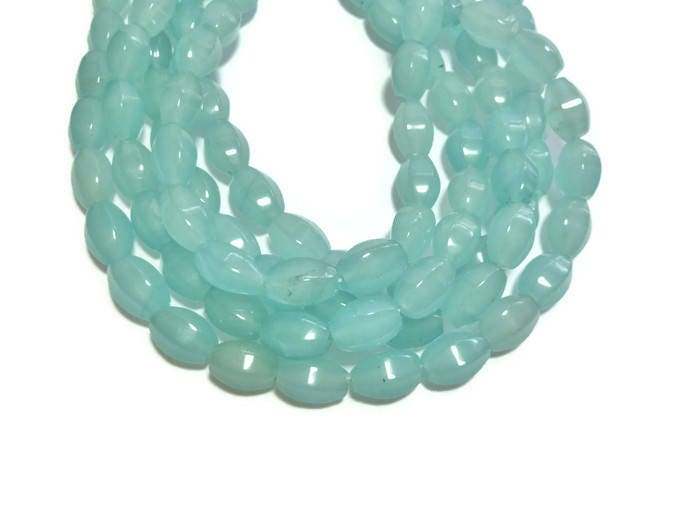 Aqua Blue Jade 12mm x 8mm Oval Bead 32 beads Whole Strand Light