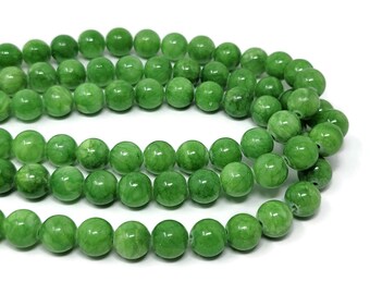 Lime Green Mountain Jade 10mm Round Bead - 40 beads - Full Strand - pea - spring green - Mashan - marble - green apple