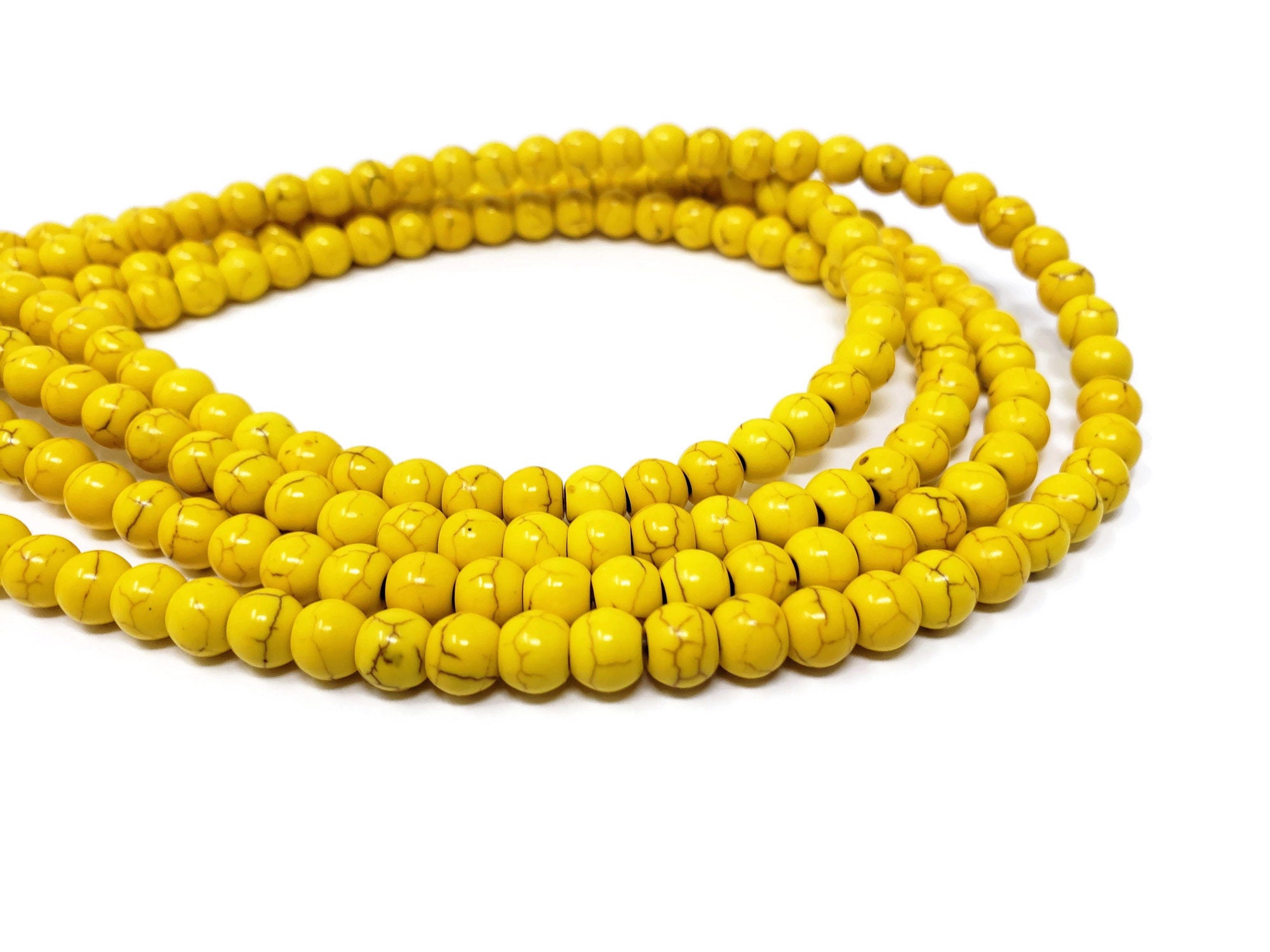 Yellow Howlite 6mm Round Bead Full Strand 77 beads Bright Yellow
