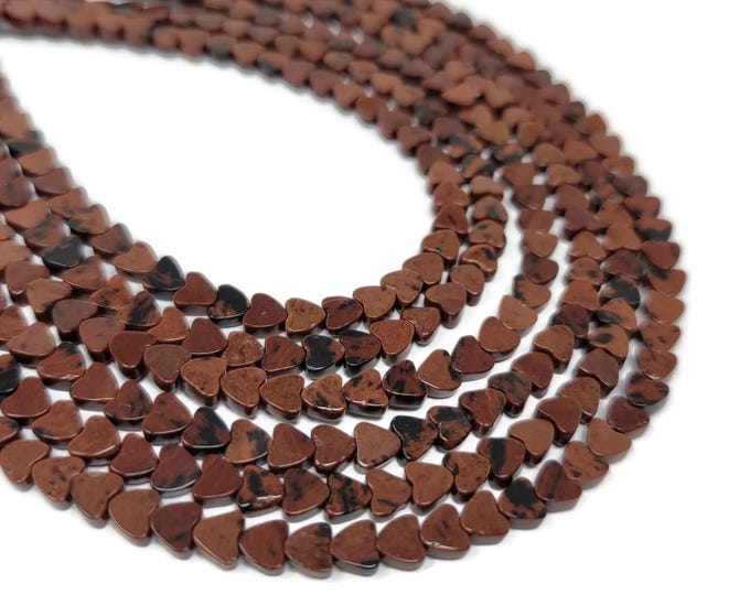 Mahogany Obsidian Heart Beads: 4.5mm Strand, Natural Stone