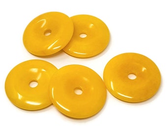 Apricot Jade Donut Focal Bead or Pendant - 45mm by 8mm with 7mm Hole - large opaque yellow orange pi stone - ring - circle