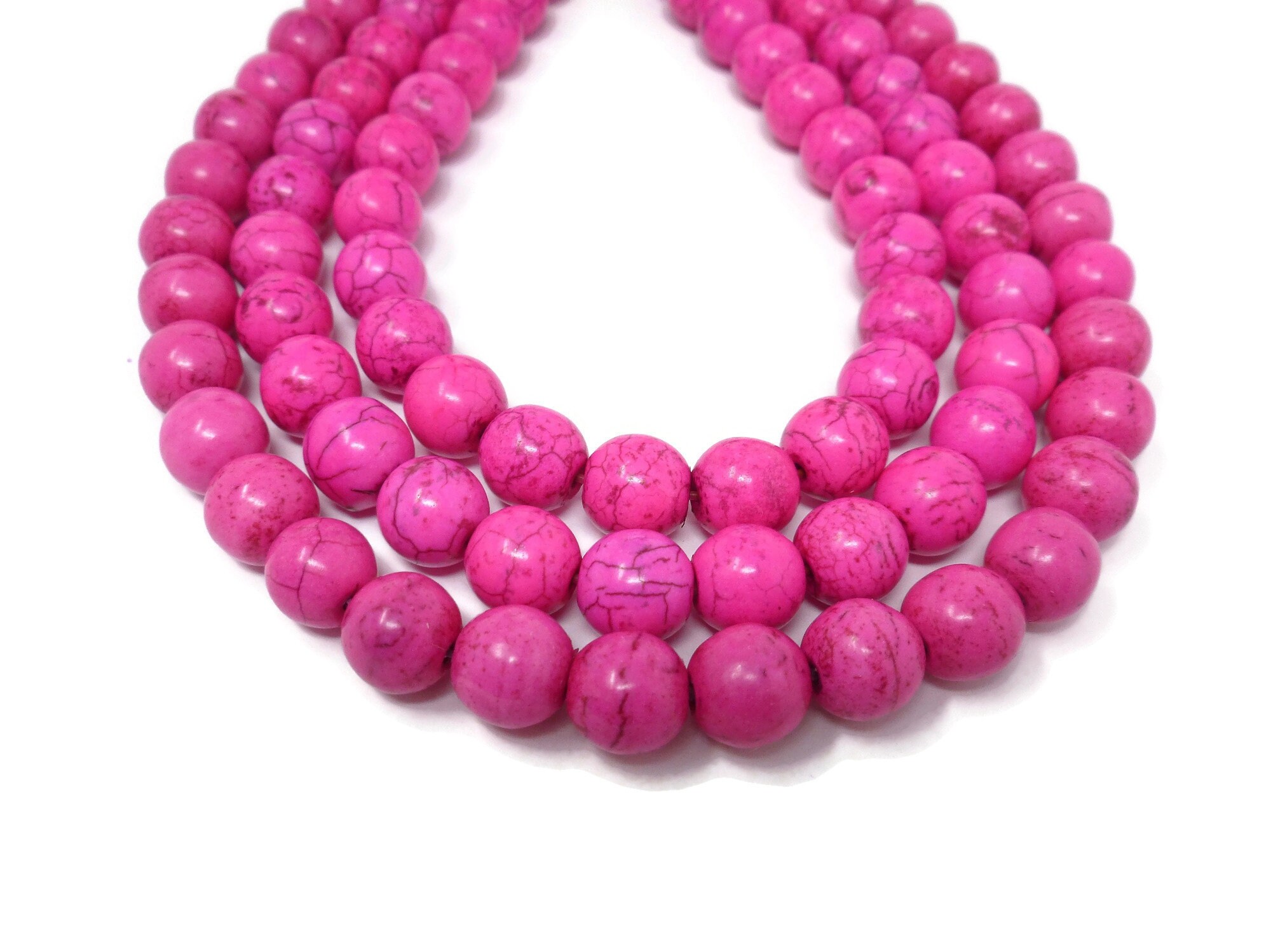 Hot Pink Howlite 10mm Round Bead Full Strand 38 beads Fuchsia