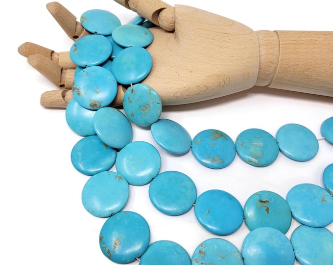 Blue 34mm Coin Bead - whole strand - 13 beads - synthetic turquoise - extra large