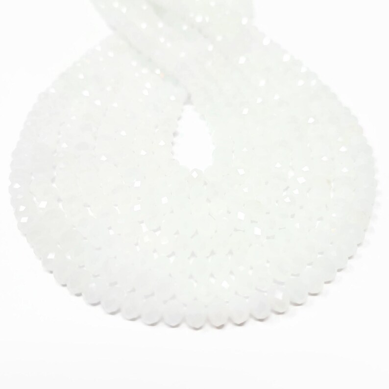 White Faceted Glass Rondelle Bead - 6x4.5mm - about 100 Beads - whole strand - cut glass abacus image 6